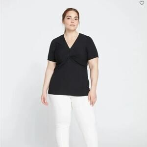 Universal Standard Twist Knit V-Neck Ribbed Pullover T-Shirt Top Black Medium